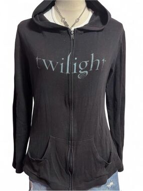 Twilight Graphic Black Zip-Up Hoodie for Women